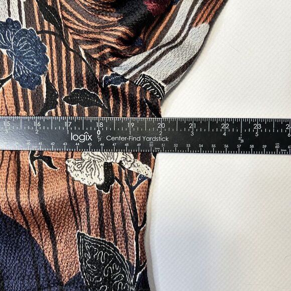 Citron Santa Monica Silk Tunic Blouse Asian Inspired Print Medium Orange Brown - Picture 7 of 9